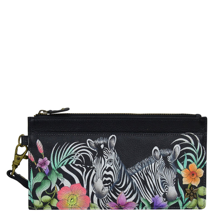 Leather Hand Painted Clutch Organizer Wristlet - Playful Zebras (1151)