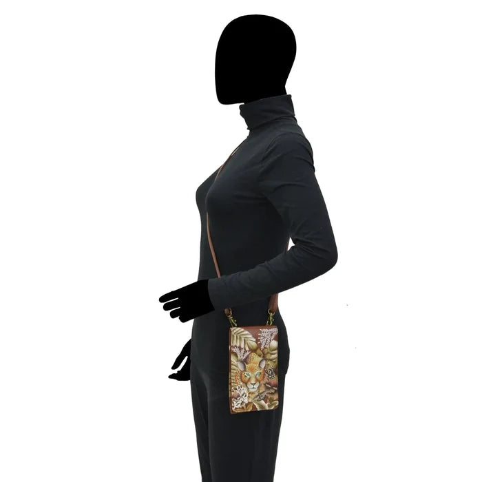 Leather Hand Painted Smartphone Crossbody - Cleopatra's Leopard Tan (1154)