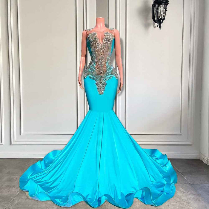 Light Blue Mermaid Prom Dress with Sparkly Silver Beading