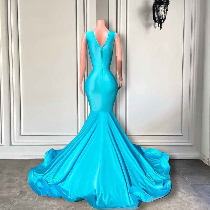 Light Blue Mermaid Prom Dress with Sparkly Silver Beading