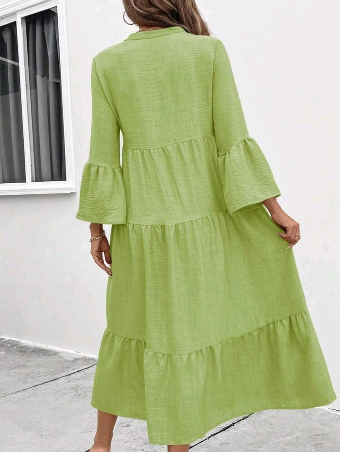Light Green Tiered Maxi Dress – Casual Button Front Women Long Dress