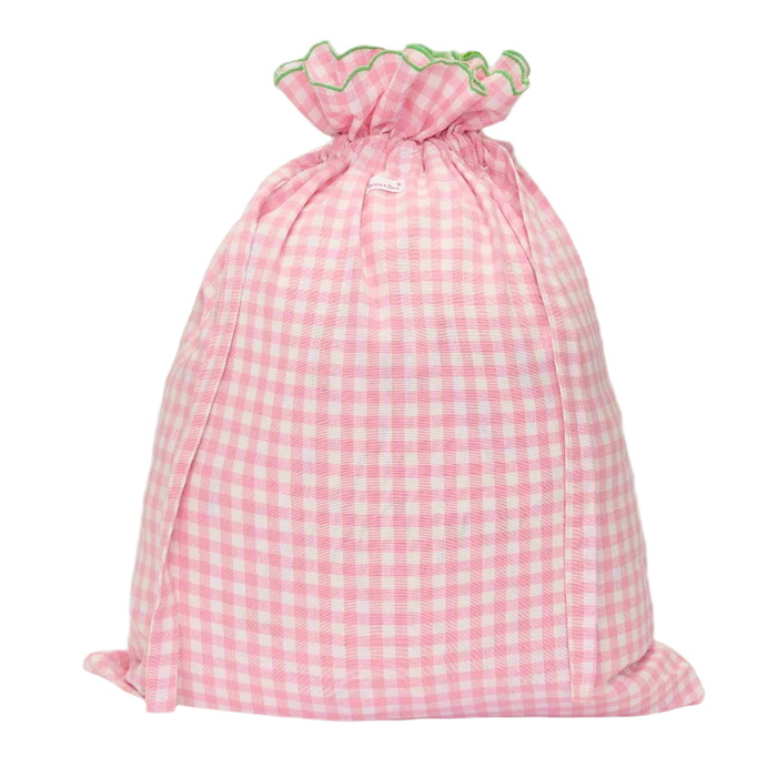 Lined  Gingham Drawstring Bag | Rose