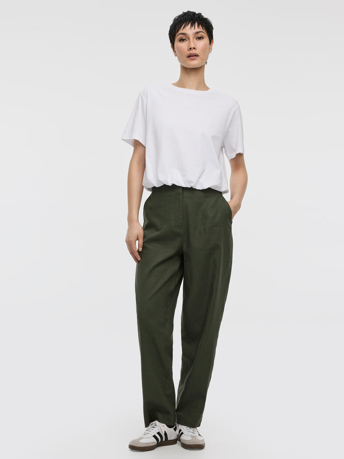 Linen Blend Barrel Pant