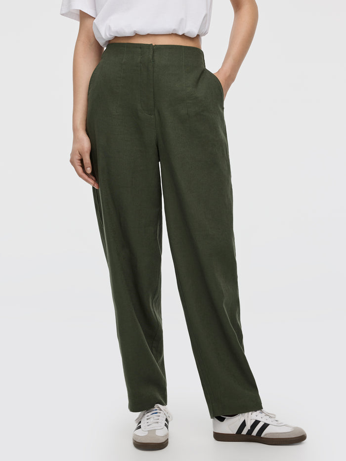 Linen Blend Barrel Pant