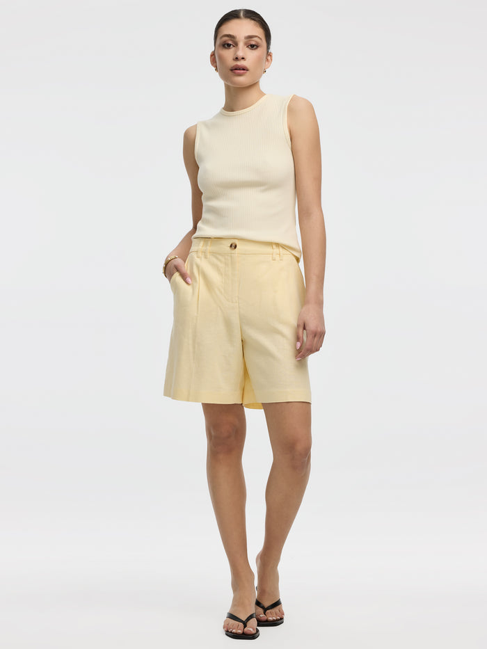 Linen-Blend High-Rise Bermuda