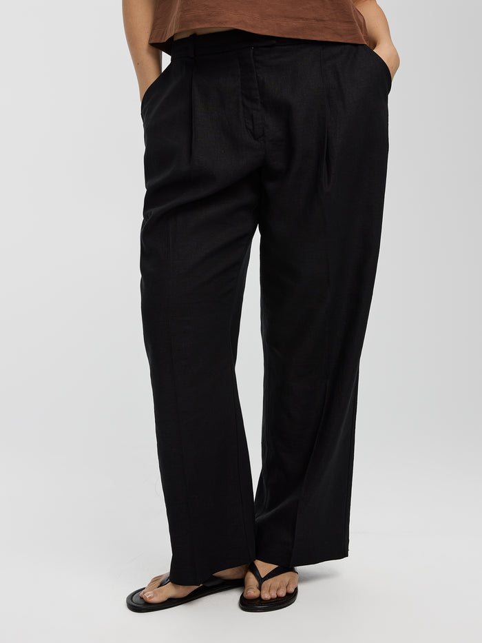 Linen-Blend Straight-Leg High-Rise Pant - Curvy Fit