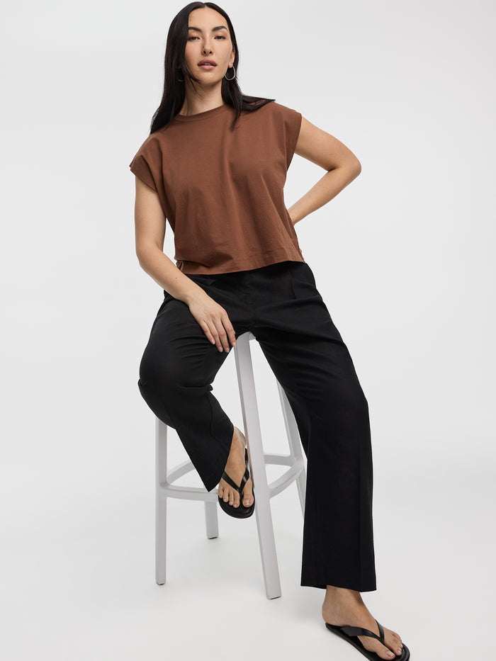 Linen-Blend Straight-Leg High-Rise Pant - Curvy Fit