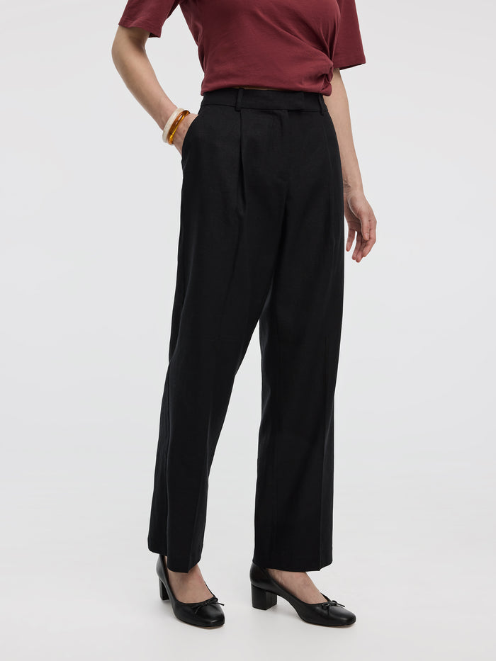 Linen-Blend Straight-Leg High-Rise Pant