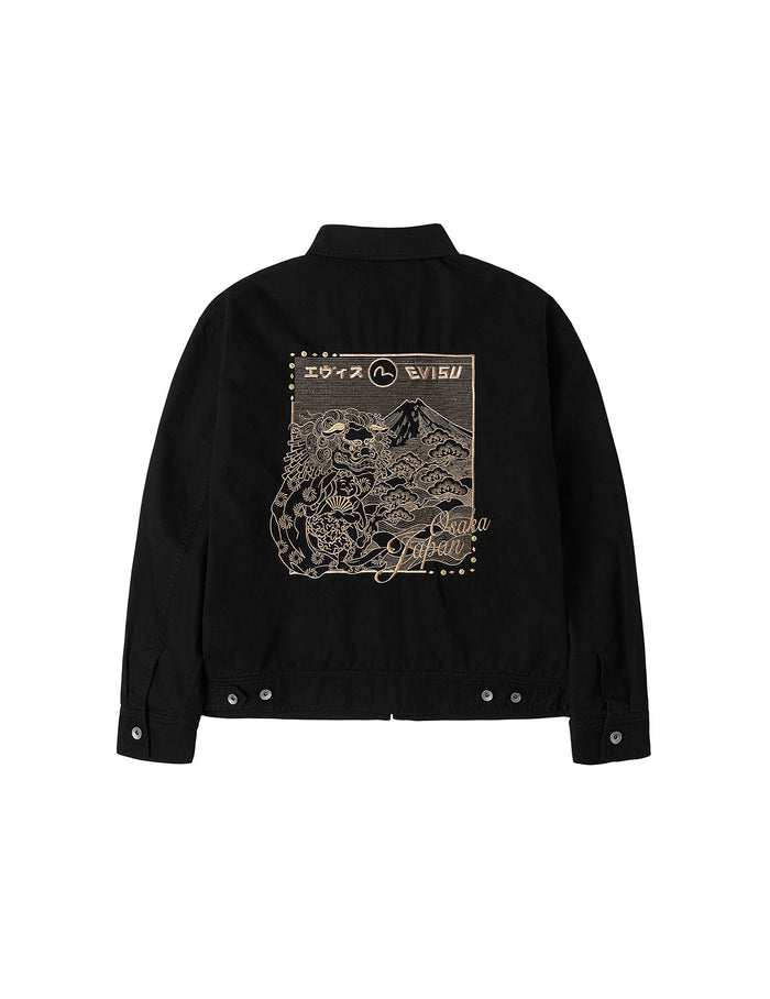 Lion Dance and Mountain Embroidery Regular Fit Worker Jacket