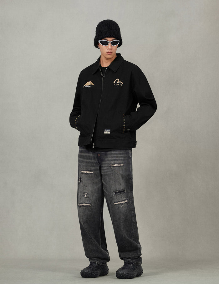 Lion Dance and Mountain Embroidery Regular Fit Worker Jacket
