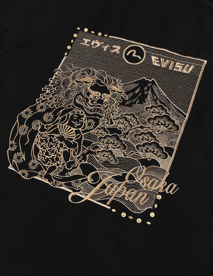 Lion Dance and Mountain Embroidery Regular Fit Worker Jacket