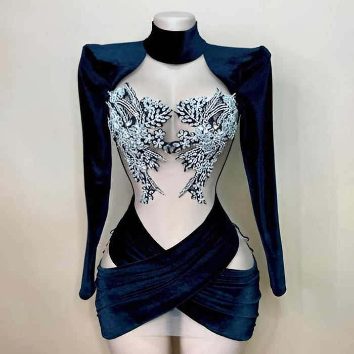 Little Black Velvet Beading Birthday Dress - Envious Designs