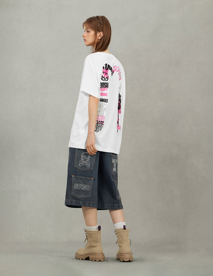 Logo and Graffiti Daicock Print Boyfriend T-Shirt