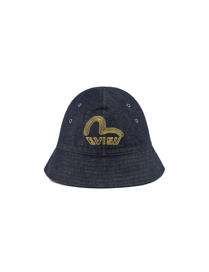 Logo and Seagull Embroidery Denim Bucket Hat