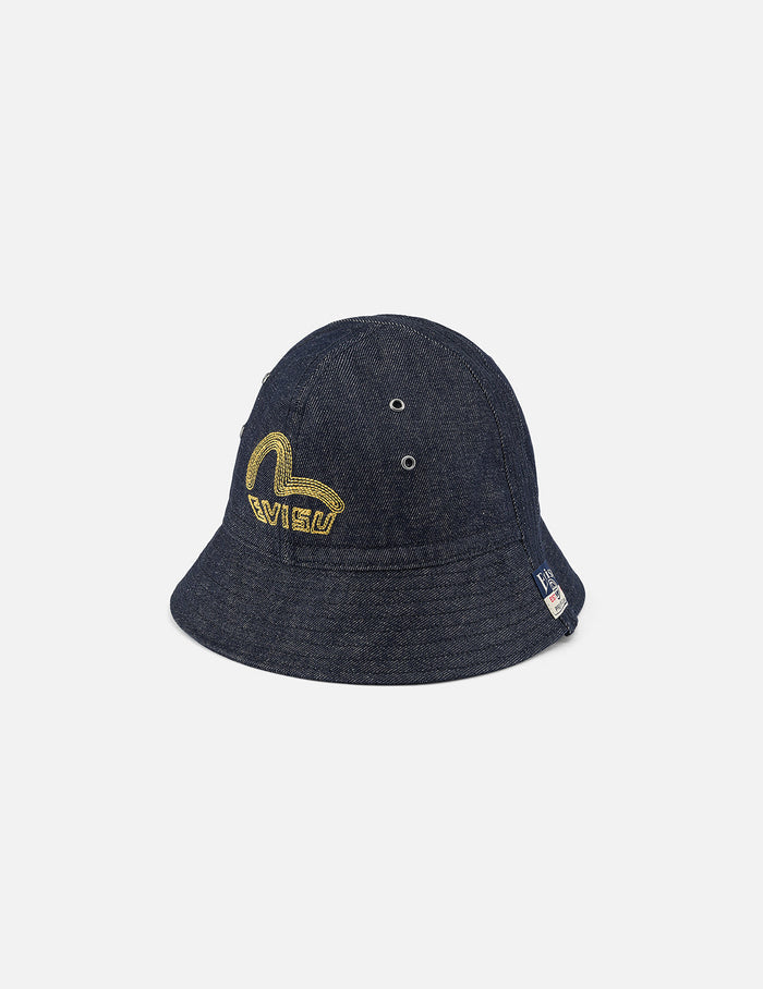 Logo and Seagull Embroidery Denim Bucket Hat