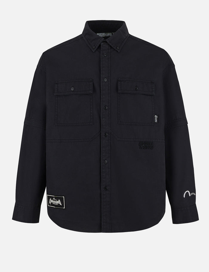 Logo and Seagull Embroidery with Detachable Sleeves Loose Fit Shirt Jacket