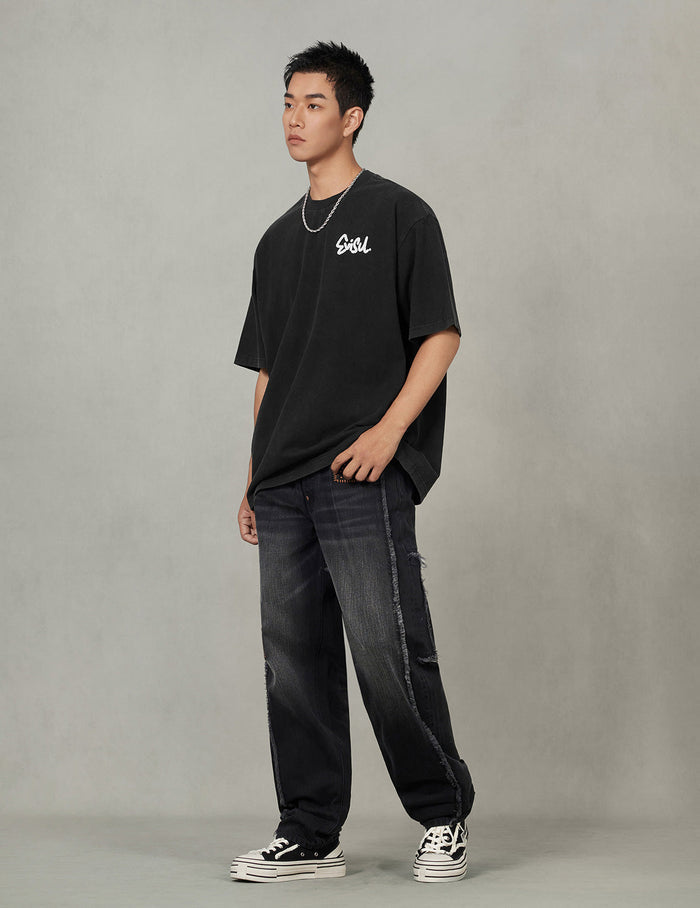 Logo and Skull Seagull Print Oversized T-shirt