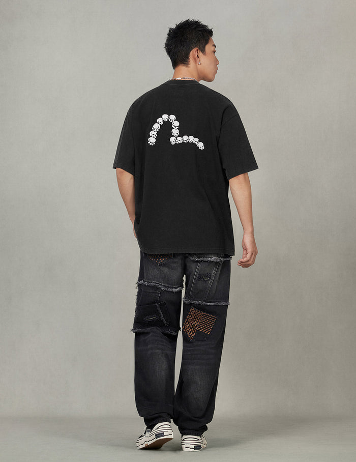Logo and Skull Seagull Print Oversized T-shirt