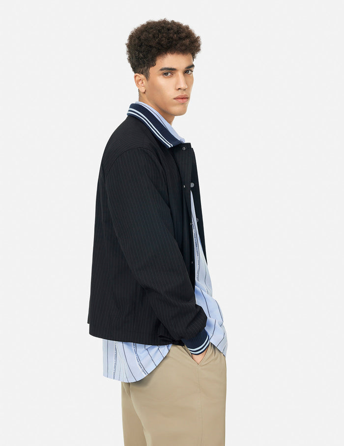 Logo and Slogan Embroidery Regular Fit Striped Suit Ccoach Jacket