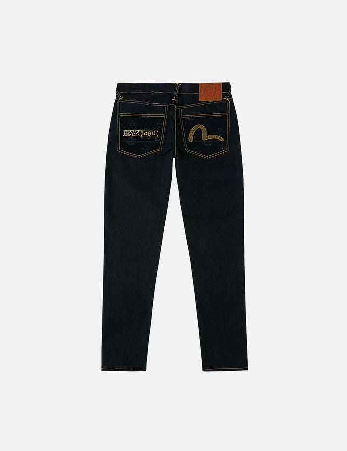 Logo Embroidery and Seagull Print Taper Fit Jeans #2017