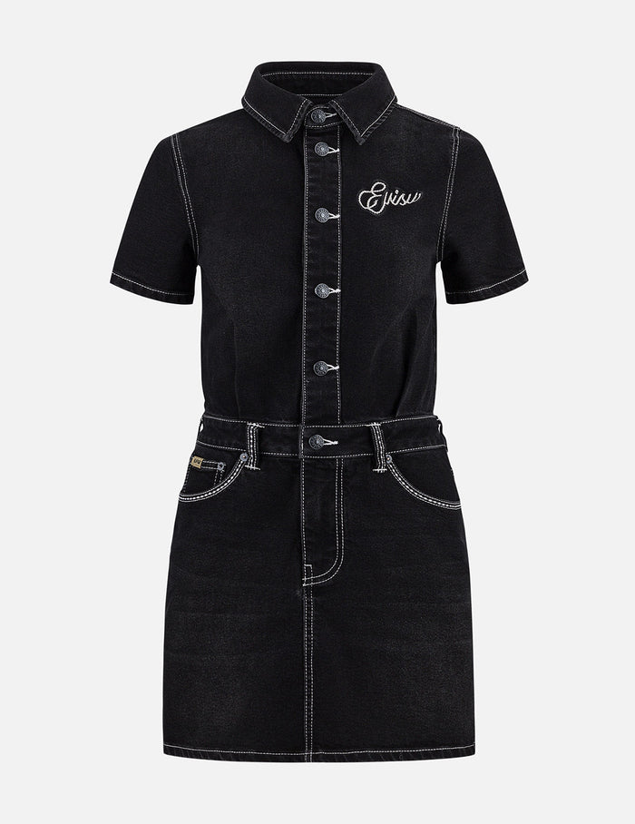Logo Embroidery Fashion Fit Denim Dress