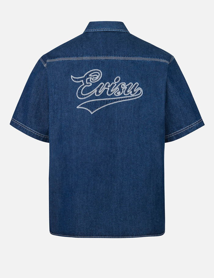 Logo Embroidery Fashion Fit Denim Short-Sleeves Shirt