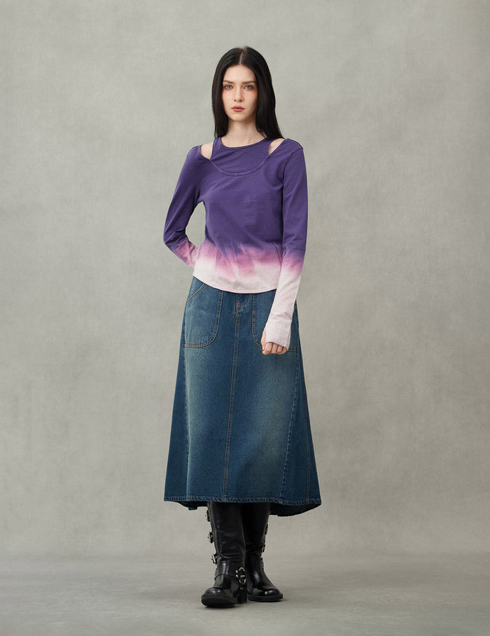Logo Print and Gradient Tie-dye Regular Fit 2-in-1 Long-sleeve Top