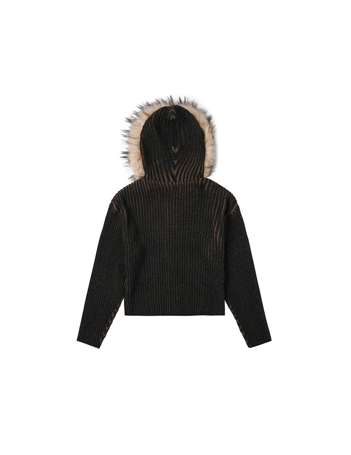 Logo Rope Embroidery Regular Fit Knitted Jacket with Hooded