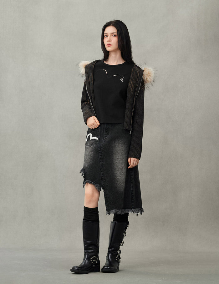 Logo Rope Embroidery Regular Fit Knitted Jacket with Hooded