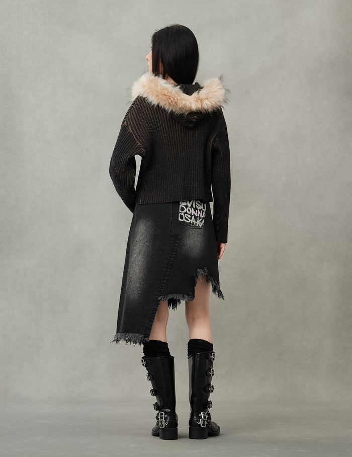 Logo Rope Embroidery Regular Fit Knitted Jacket with Hooded