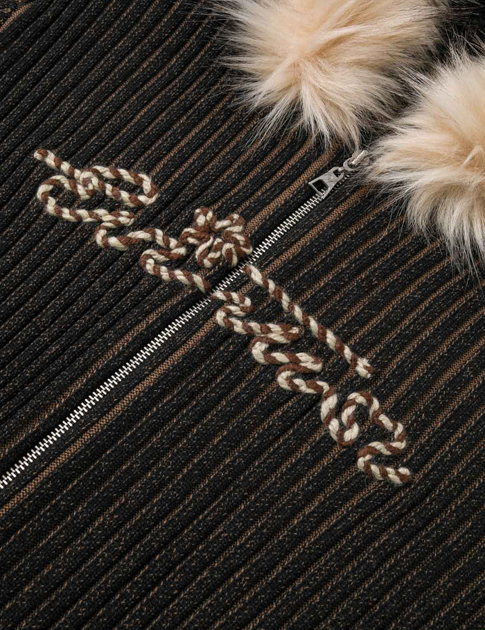 Logo Rope Embroidery Regular Fit Knitted Jacket with Hooded