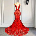 Long Sexy Halter Backless Sparkly Red Mermaid Prom Dress