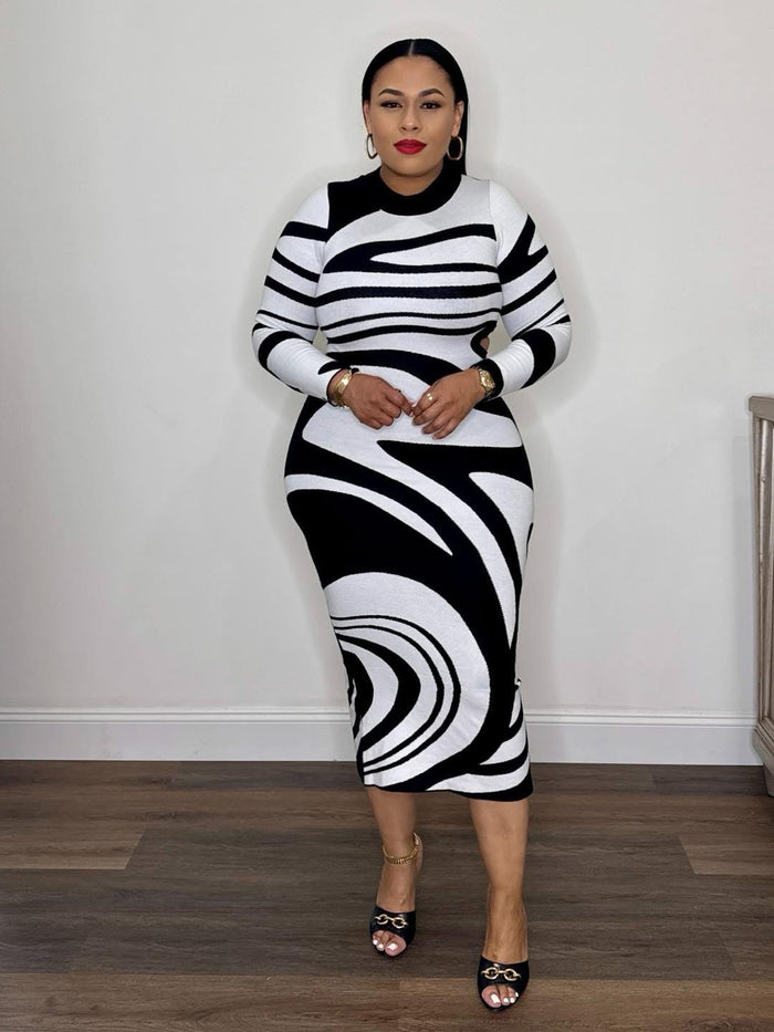 Long sleeve knitted mid Dress