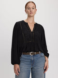 Long-Sleeve Split-Neck Blouse with Embroideries