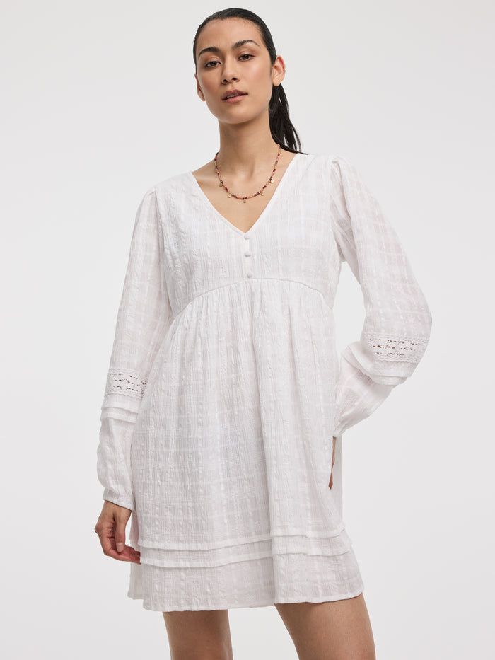 Long-Sleeve V-Neck Empire Mini Dress