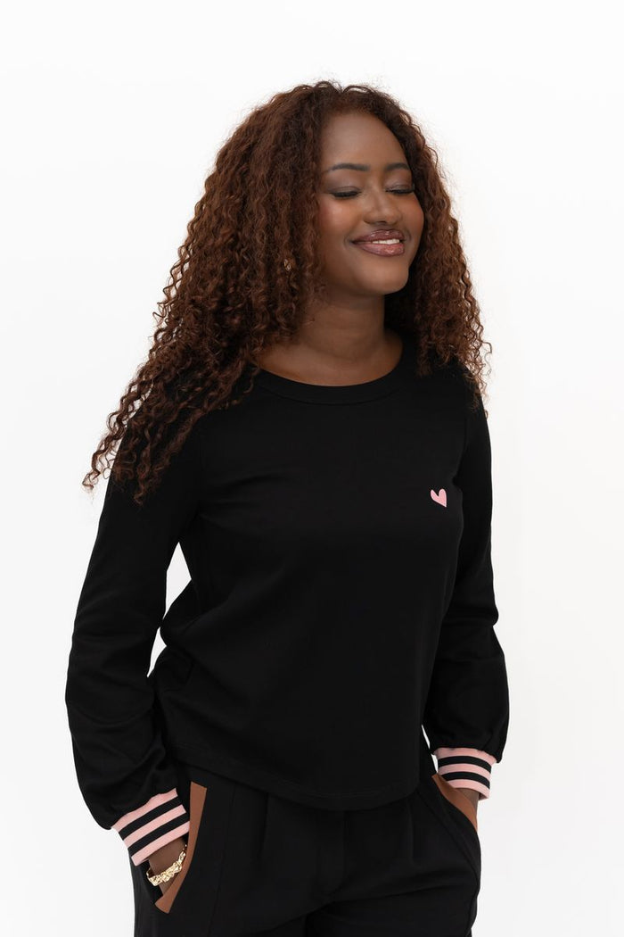 Lumen Long Sleeve Scoop Neck Top (Black)