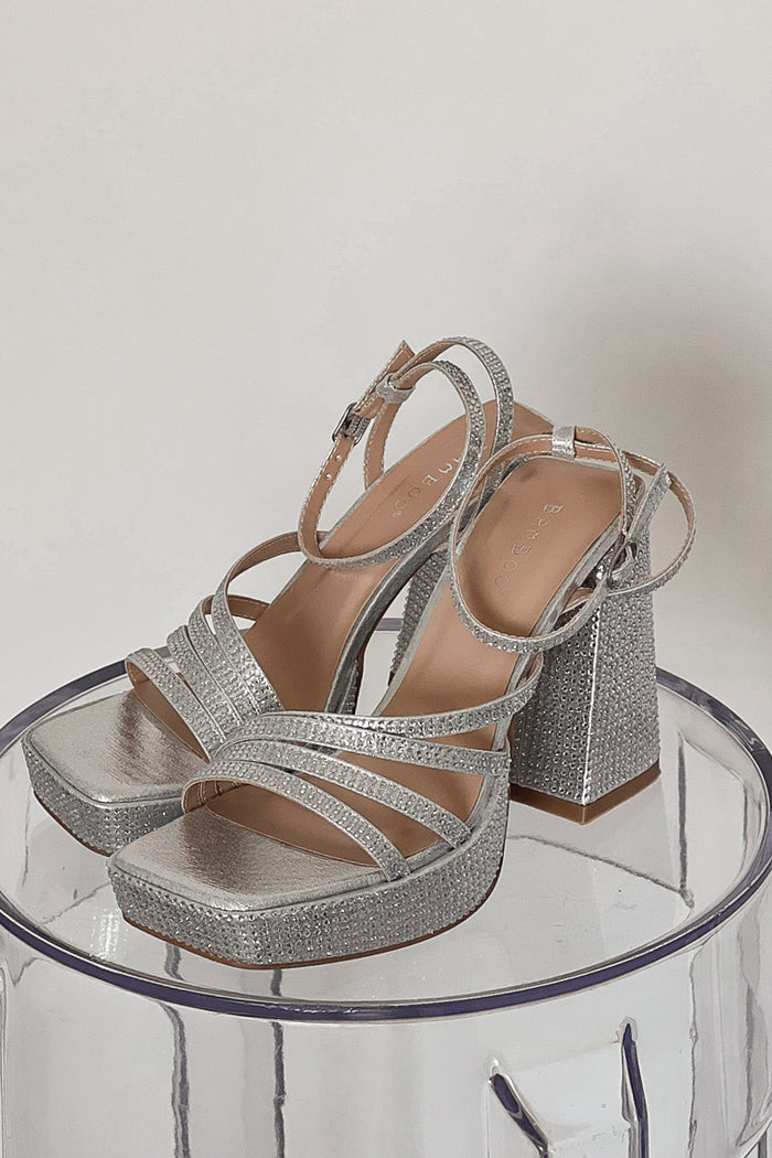 strappy silver rhinestone heels