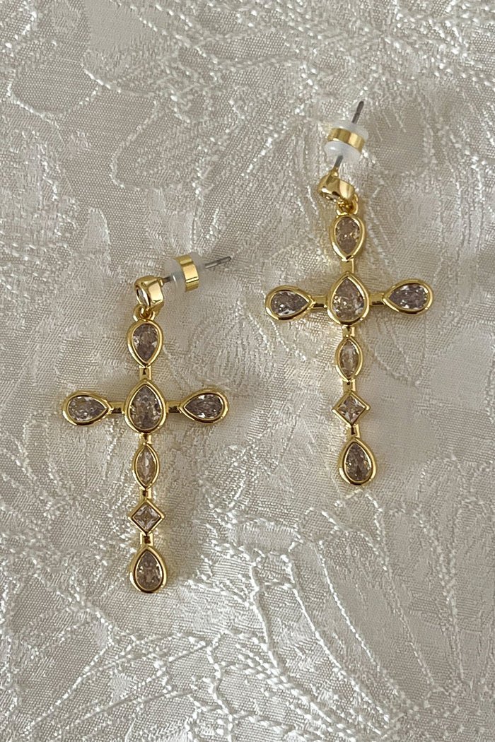 LUV AJ Bezel Stone Cross Studs