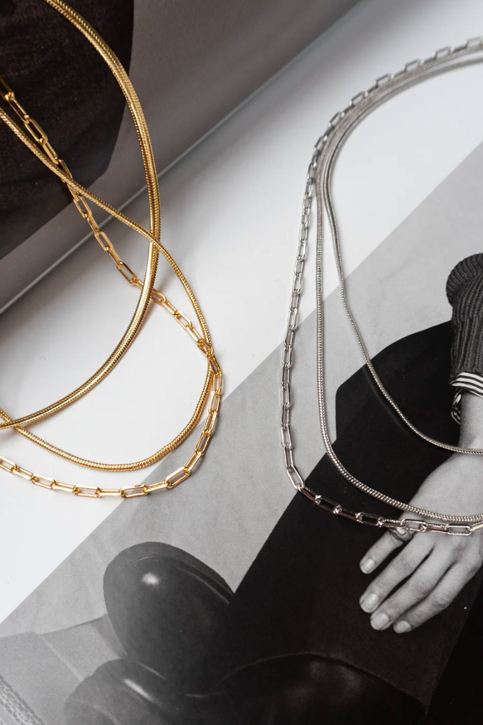 trendy layered necklaces in silver and gold