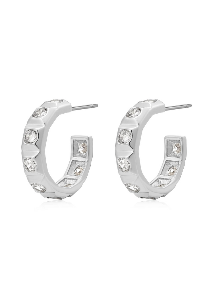 luv aj mini pyramid stud hoops earrings in silver