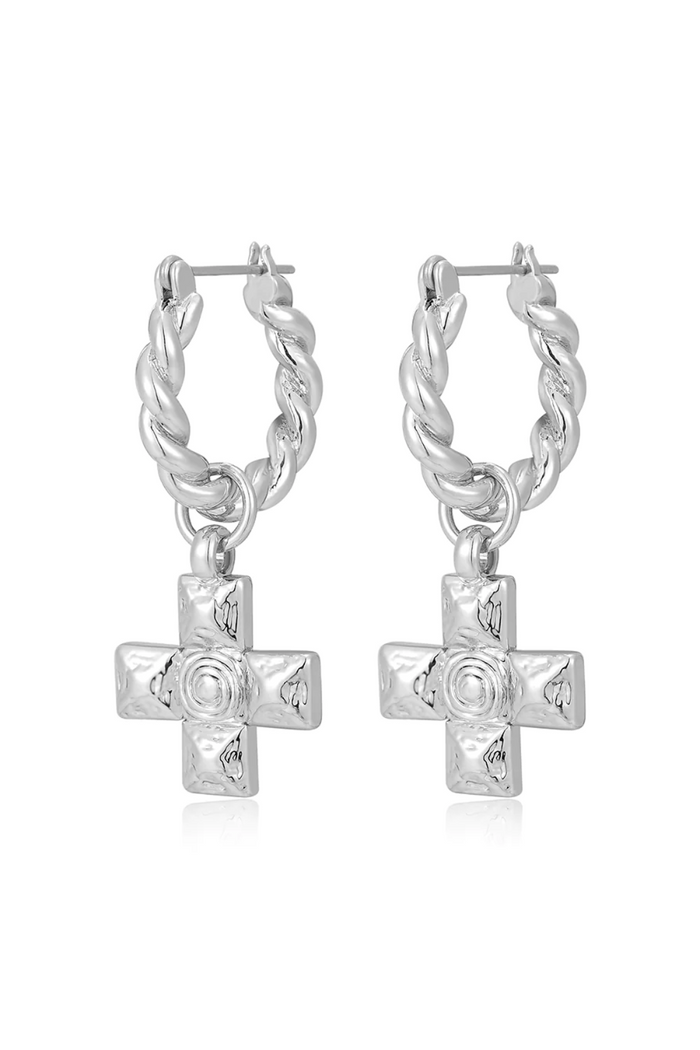 silver molten cross twisted hoops by luv aj