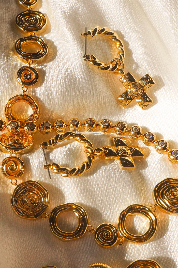 gold luv aj cross charm hoops