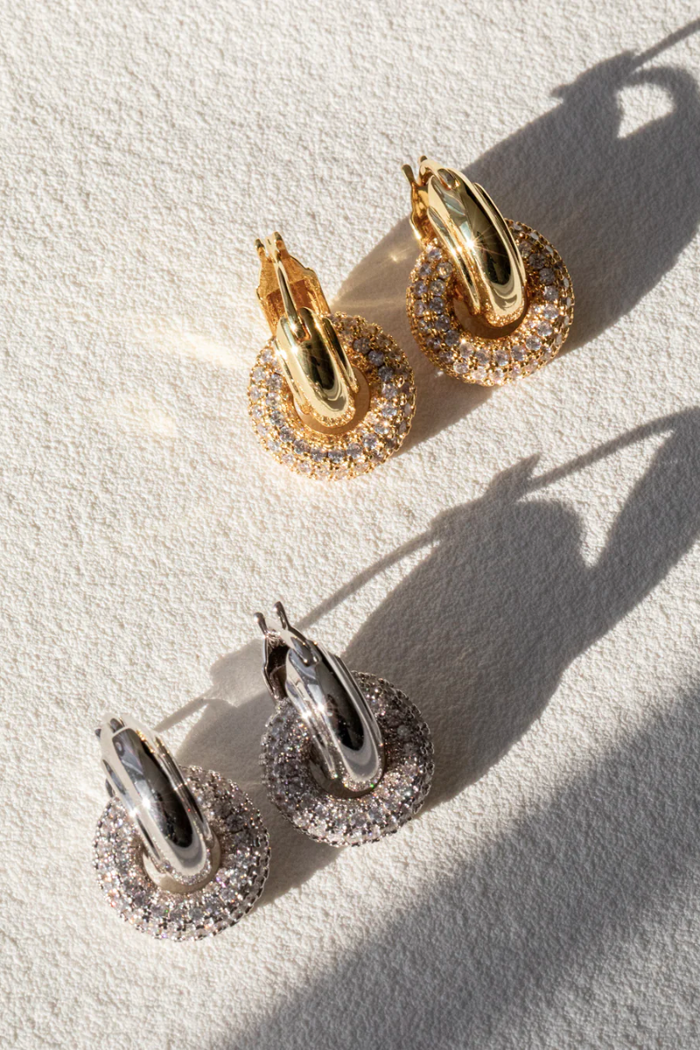 sparkly gold and silver interlocking hoop earrings