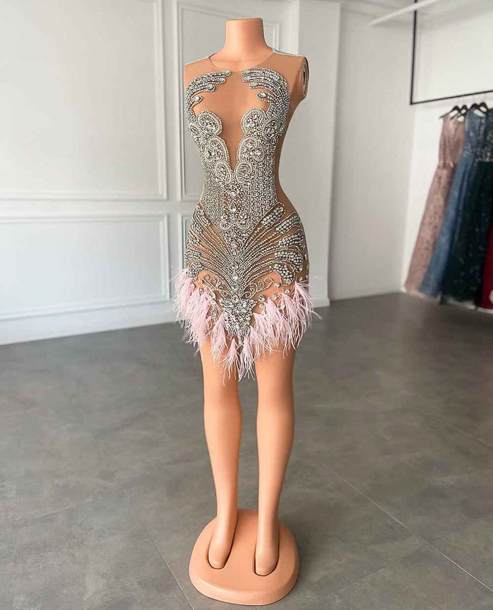 Luxurious Silver Crystals Feather Dress for Mini Birthdays