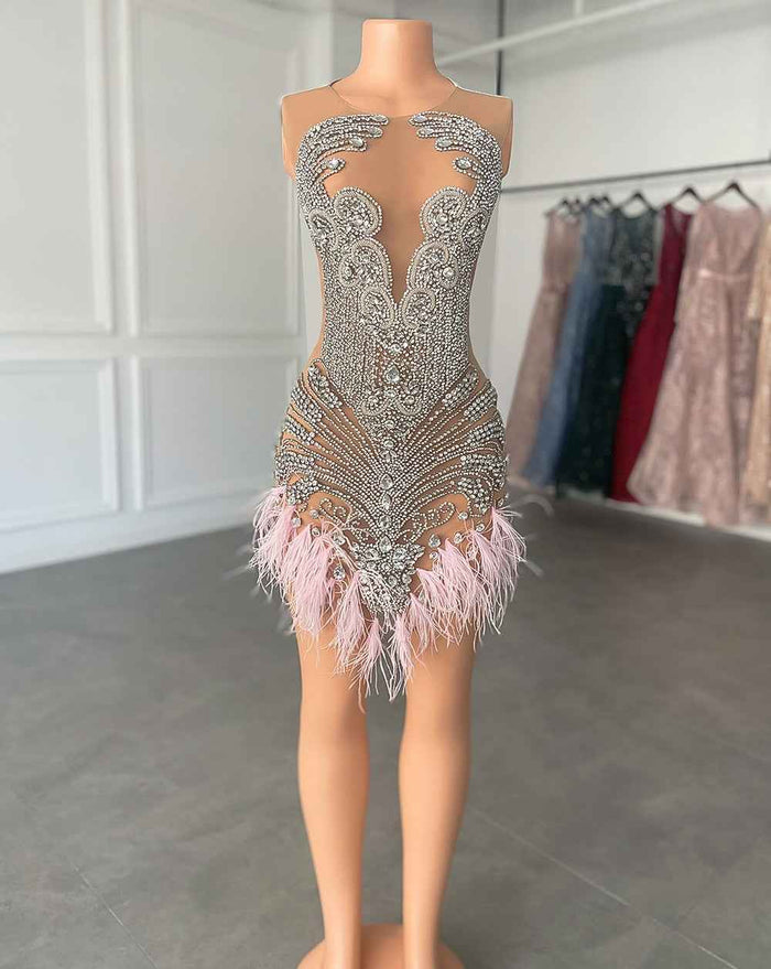 Luxurious Silver Crystals Feather Dress for Mini Birthdays