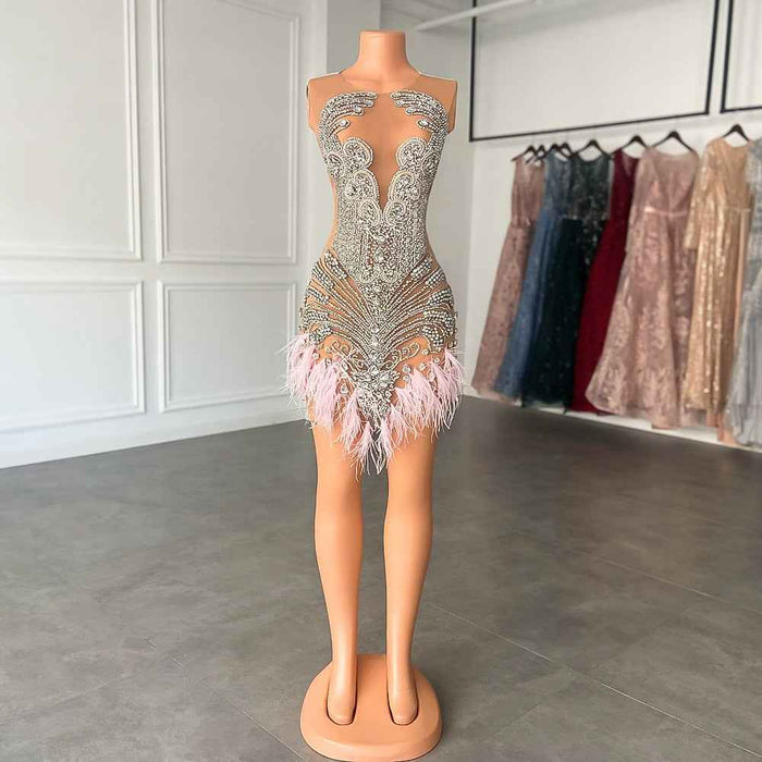 Luxurious Silver Crystals Feather Dress for Mini Birthdays