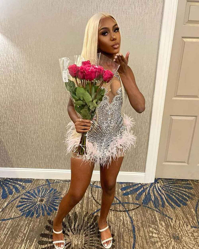 Luxurious Silver Crystals Feather Dress for Mini Birthdays