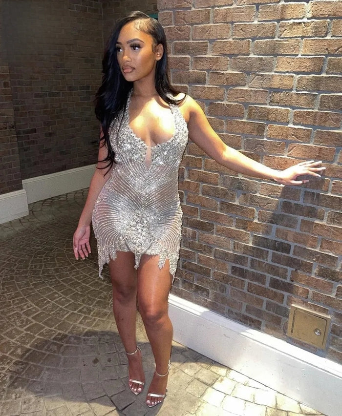 Luxury Crystal Beading Fitted Birthday Dress - Envious Designs