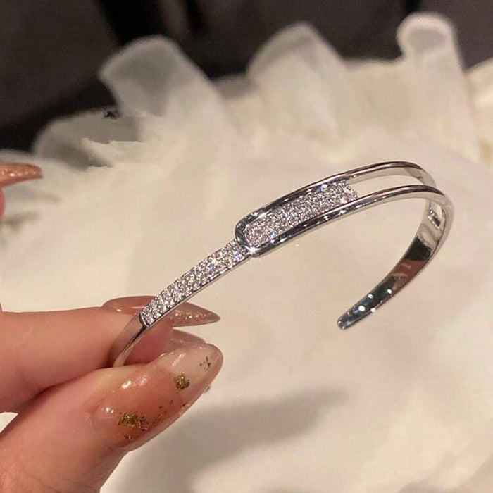Luxury Crystal Open Cuff Bracelet – Silver Elegant Zircon Bangle for Women