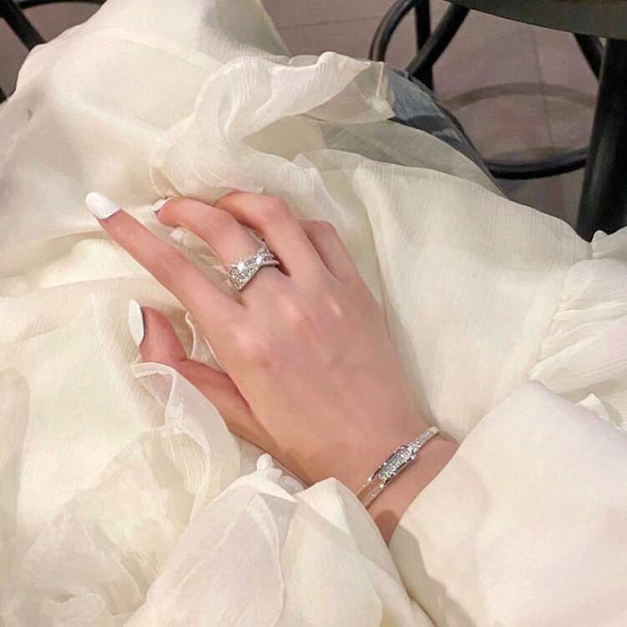Luxury Crystal Open Cuff Bracelet – Silver Elegant Zircon Bangle for Women